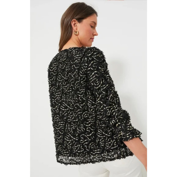NWT Tuckernuck Nightly Organza Easton Festive Metallic Blouse Black Gold Medium - Picture 8 of 8